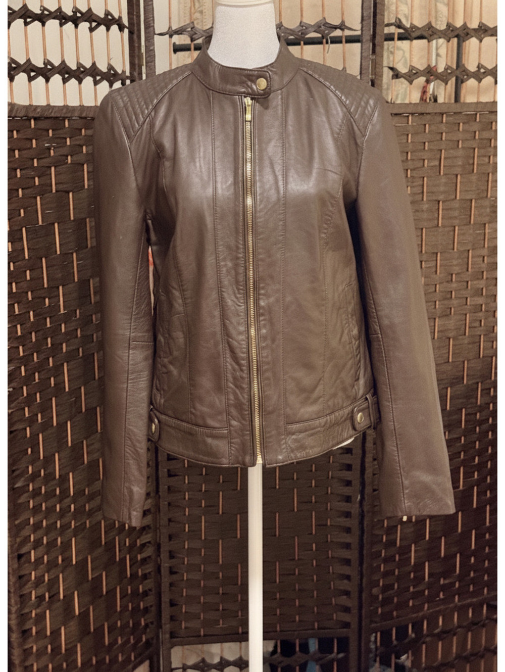 Cole Haan Signature Genuine Lambskin Leather Moto Jacket M Dark Chocolate Brown
